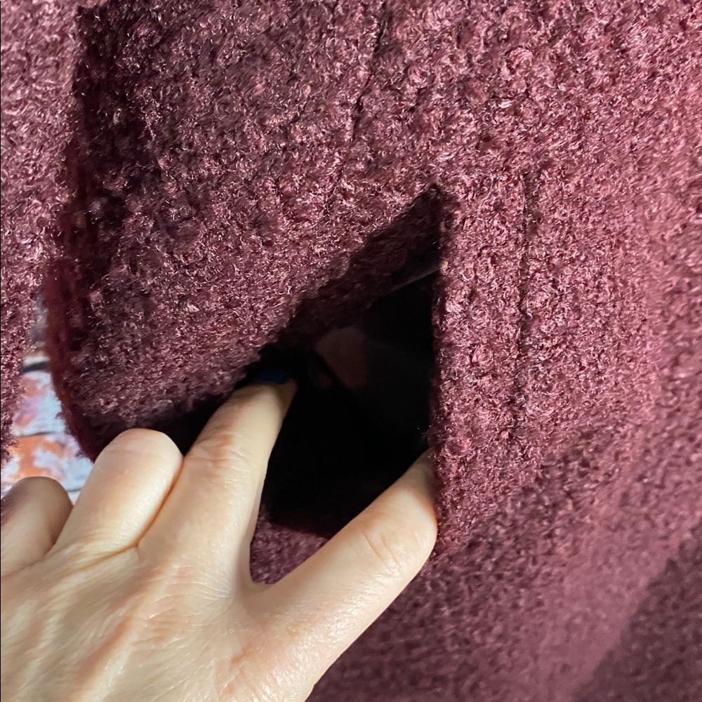 RW&CO Maroon Red Teddy Double Breasted Long Cozy Layering Coat Sz XS - Picture 9 of 16